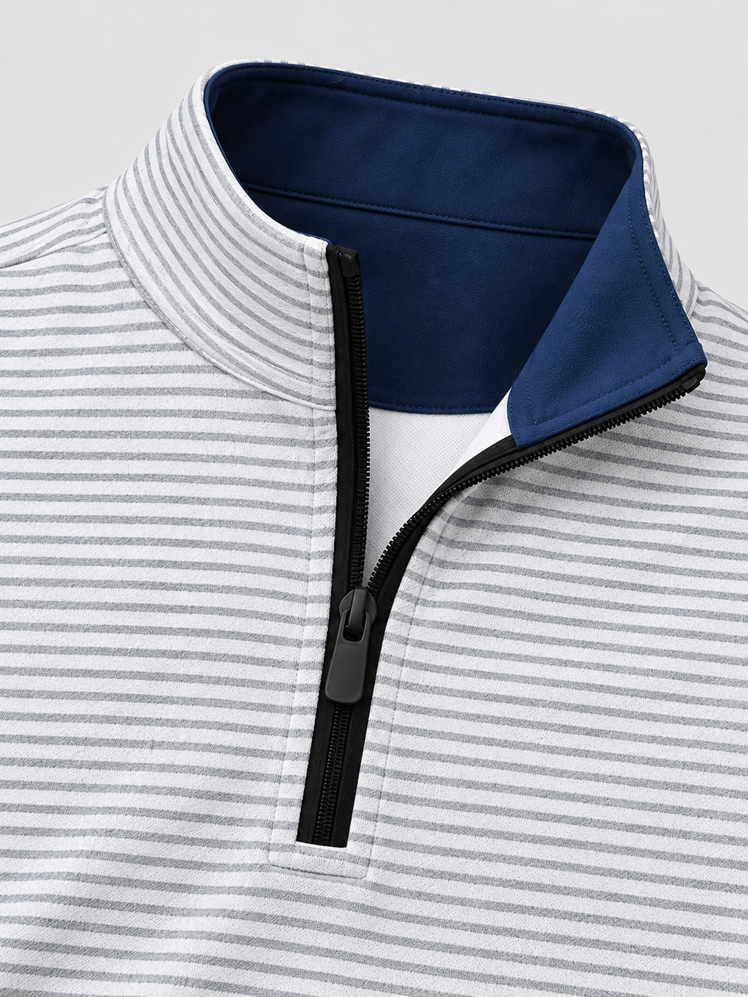 White Gray Striped Performance Golf Quarter-Zip Pullover