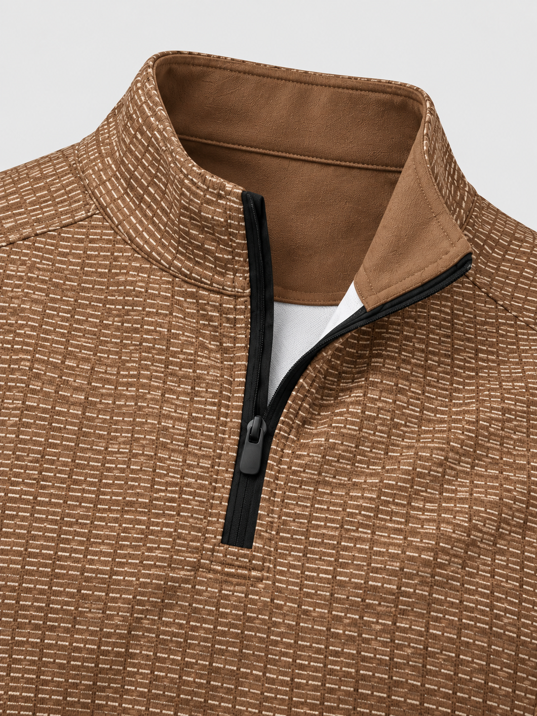 Brown Textured Print Performance Golf Quarter-Zip Pullover