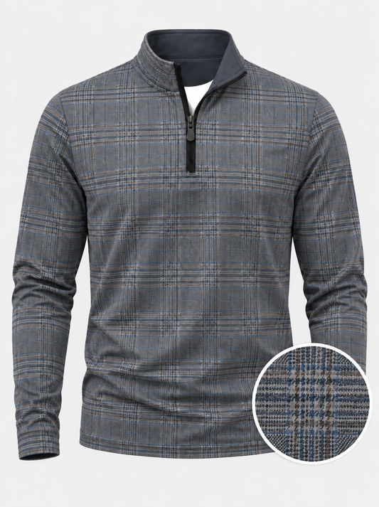 Blue Gray Plaid Performance Golf Quarter-Zip Pullover