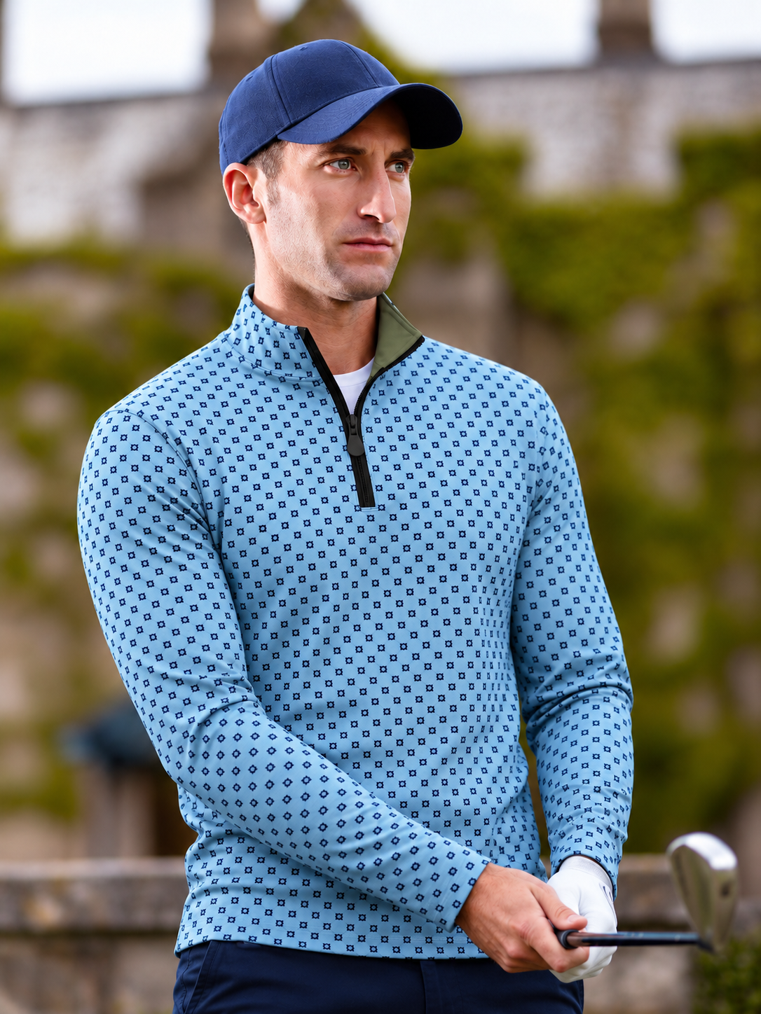 Sky Blue Floral Performance Golf Quarter-Zip Pullover