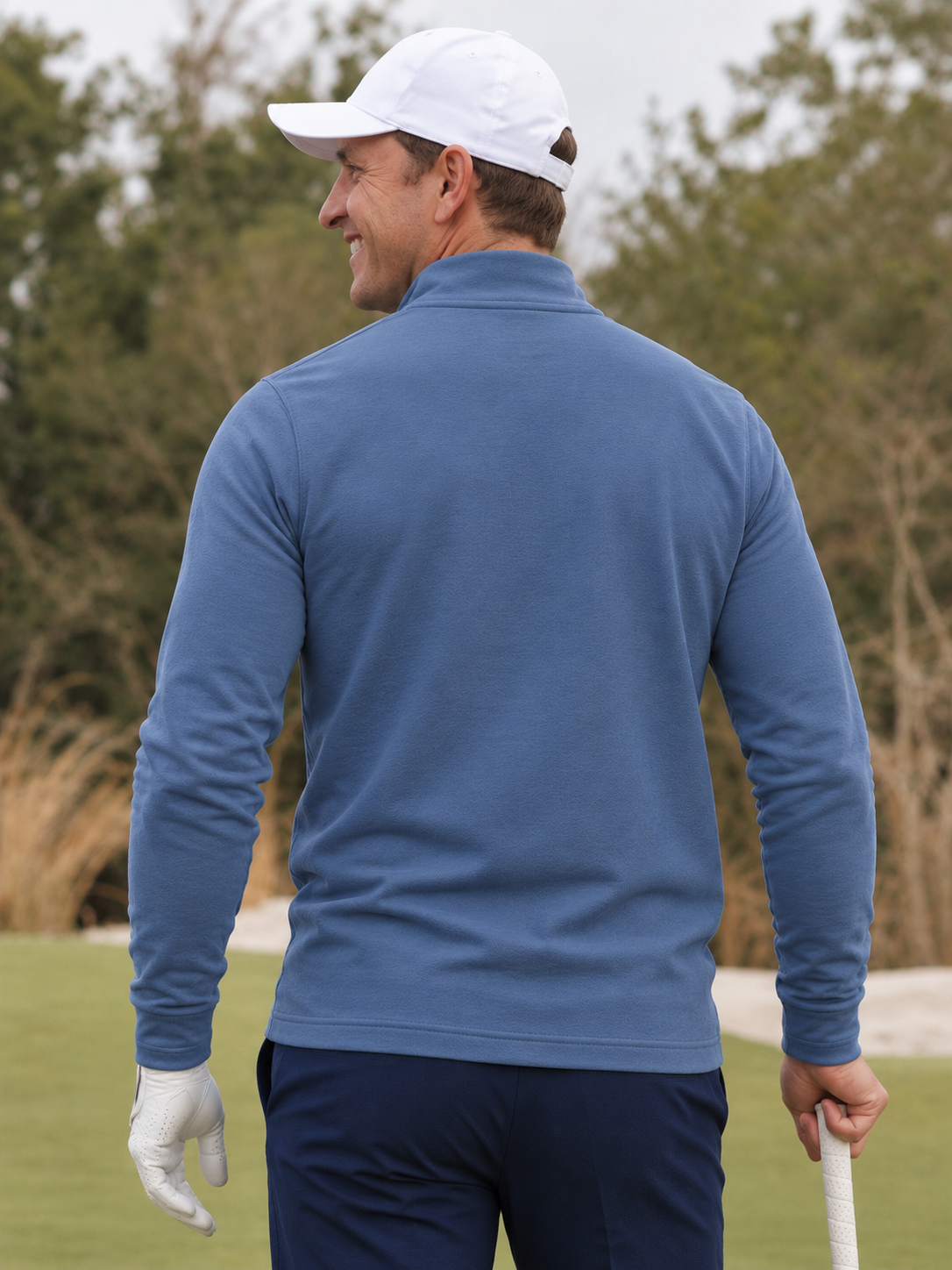 Dusty Blue Textured Performance Golf Quarter-Zip Pullover