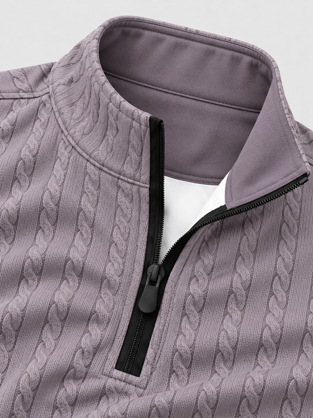 Dusty Lavender Cable Knit Print Performance Golf Quarter-Zip Pullover