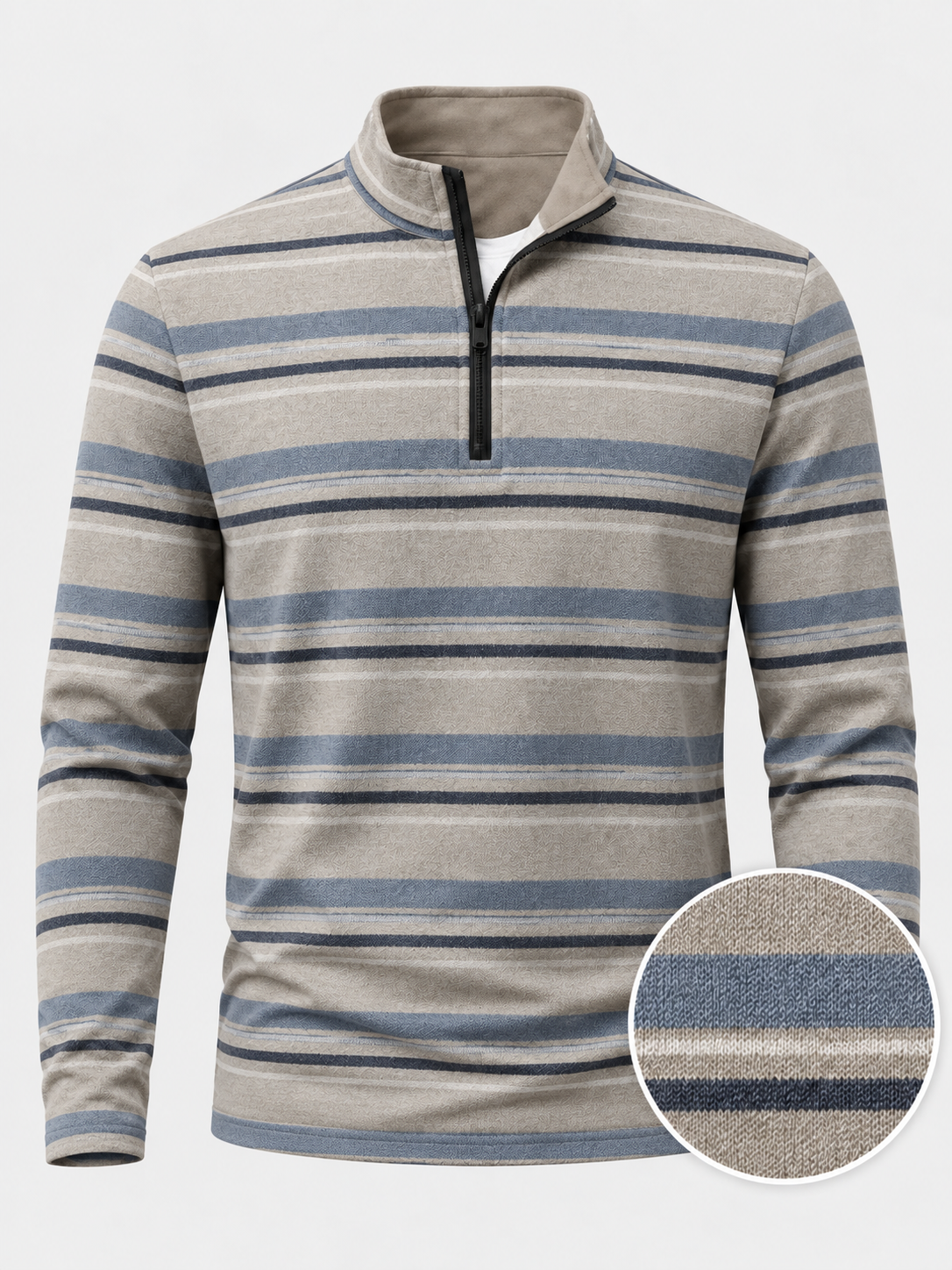 Sandstone Blue Stripe Performance Quarter-Zip Pullover