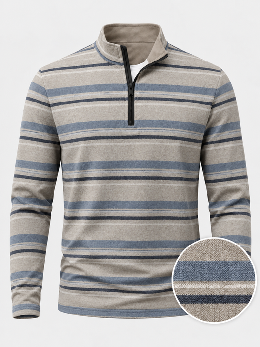 Sandstone Blue Stripe Performance Quarter-Zip Pullover