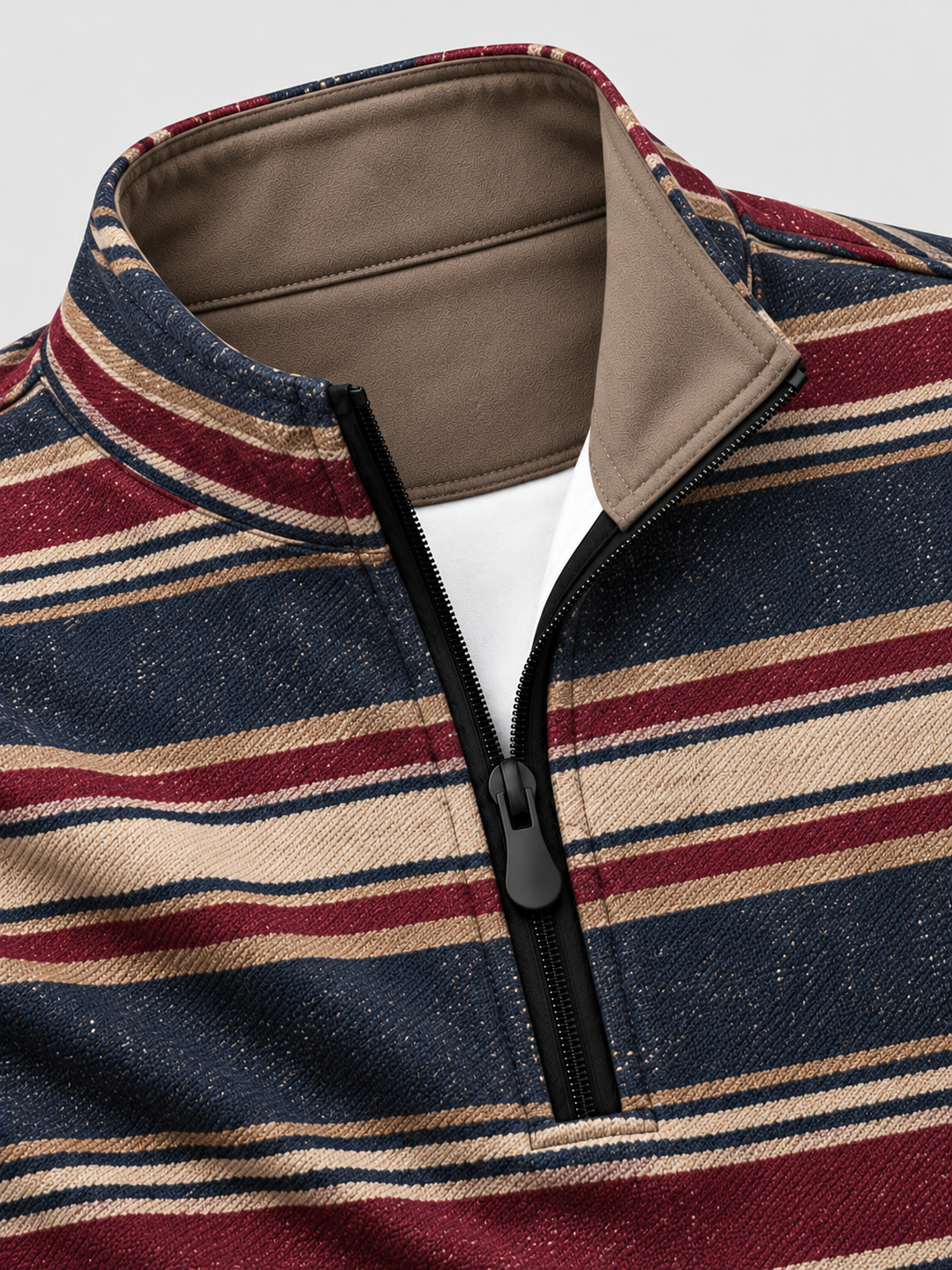 Navy Burgundy Cream Stripe  Print Performance Golf Quarter-Zip Pullover