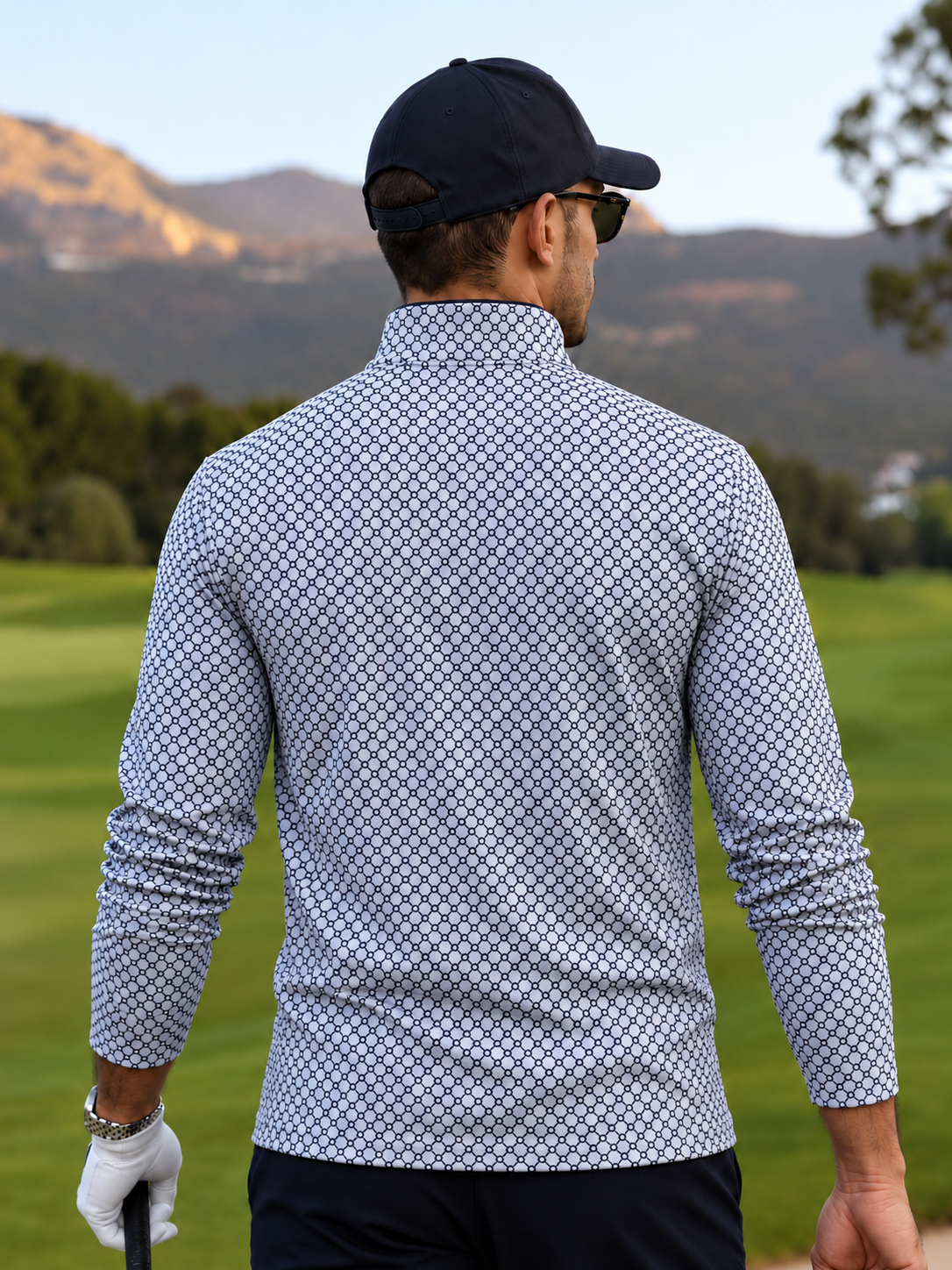 Black and White Geometric Print Performance Golf Quarter-Zip Pullover