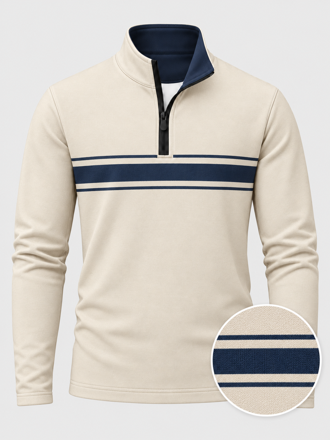 Ivory Navy Chest Stripe Print Performance Golf Quarter-Zip Pullover