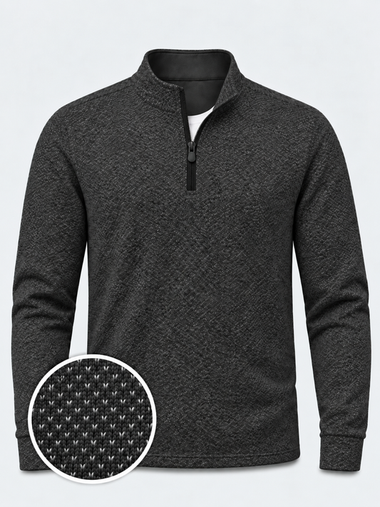 Charcoal Birdseye-Knit Performance Golf Quarter-Zip Pullover