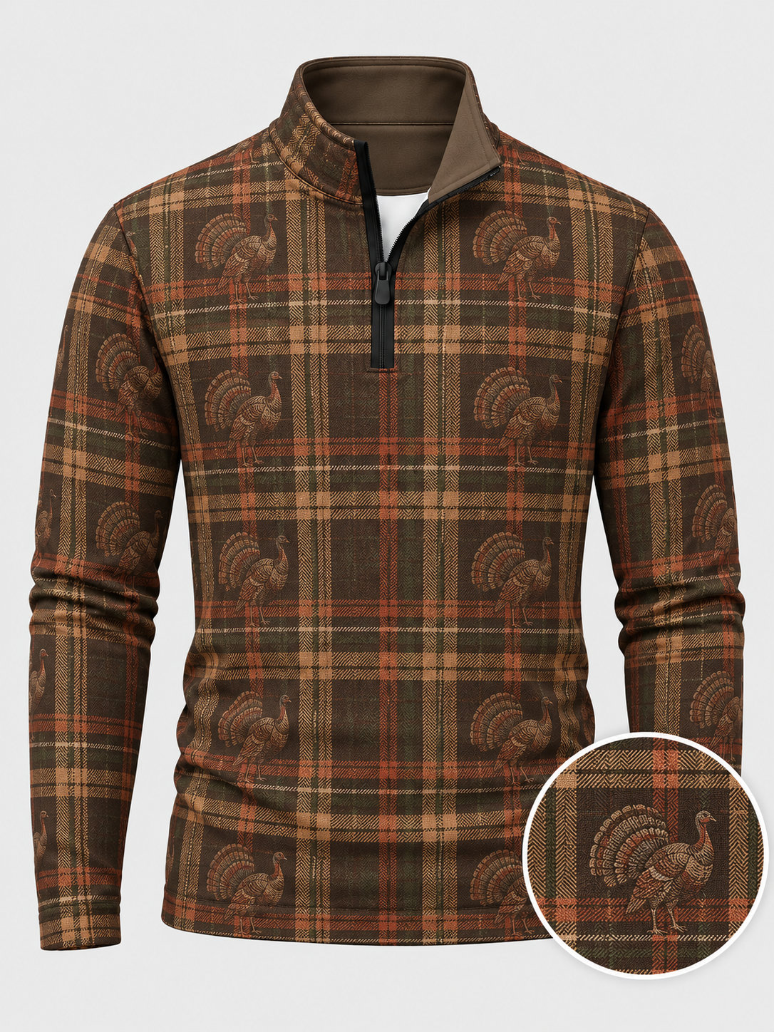 Vintage Thanksgiving Turkey Plaid Print Performance Golf Quarter-Zip Pullover
