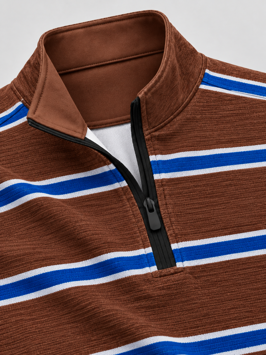 Chocolate Brown Cobalt and White Stripe Performance Golf Quarter-Zip Pullover