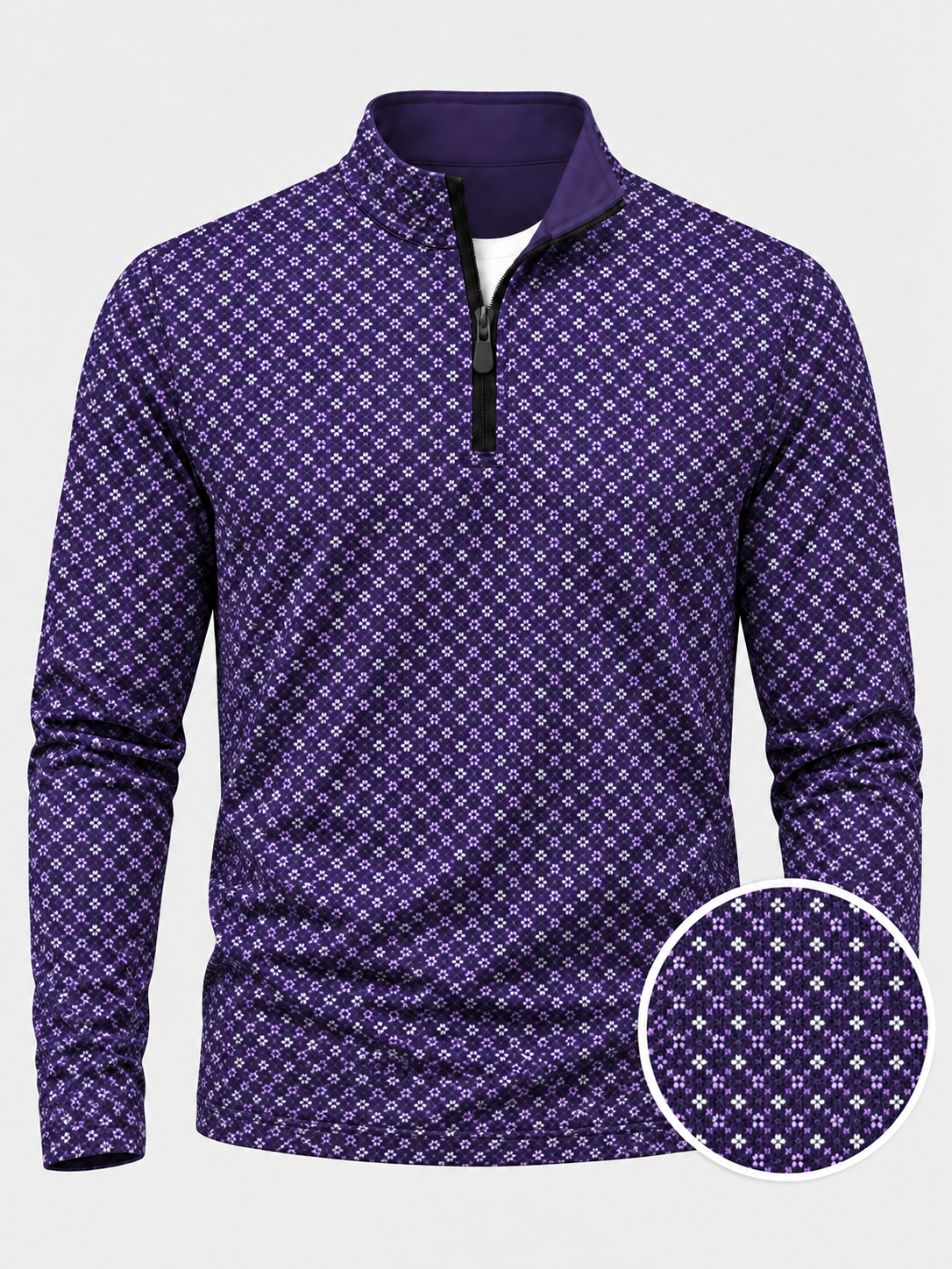Deep Purple Mini-Floral Performance Golf Quarter-Zip Pullover