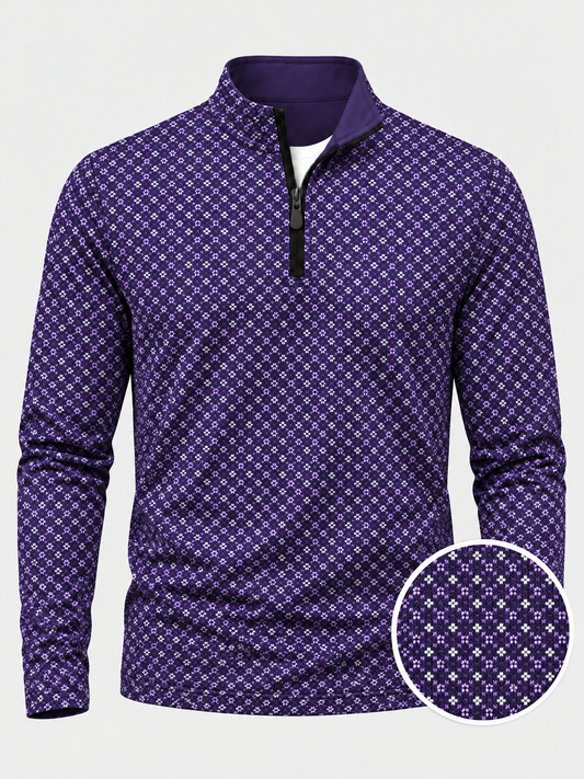 Deep Purple Mini-Floral Performance Golf Quarter-Zip Pullover