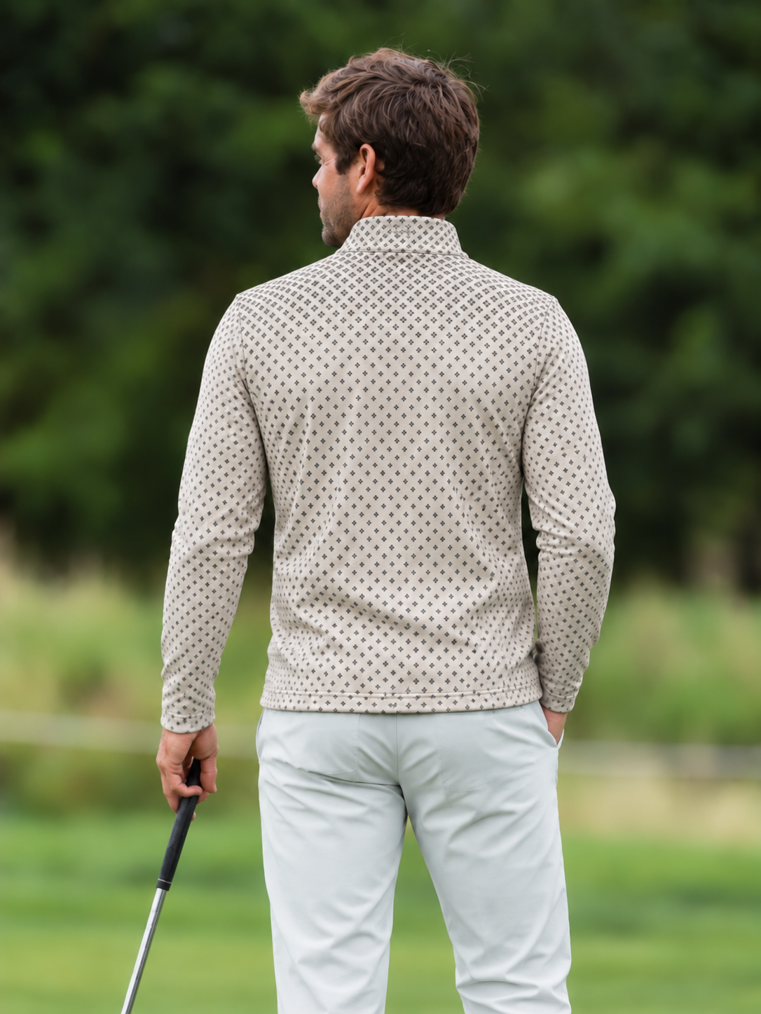 Ivory Fade Micro Pattern Quarter-Zip Pullover