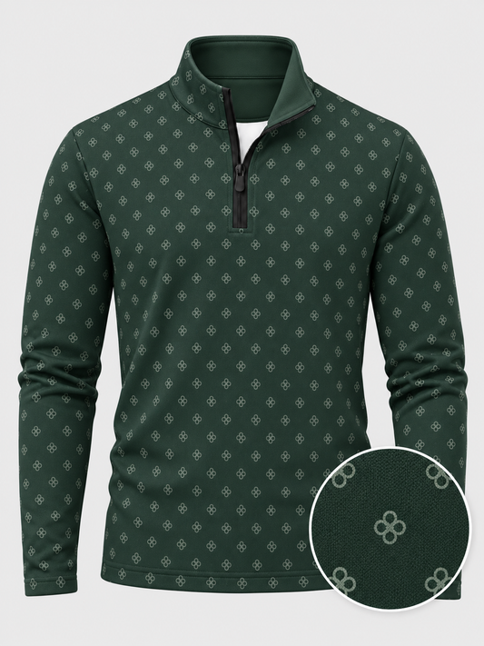 Forest Green Mini Clover Print Performance Golf Quarter-Zip Pullover