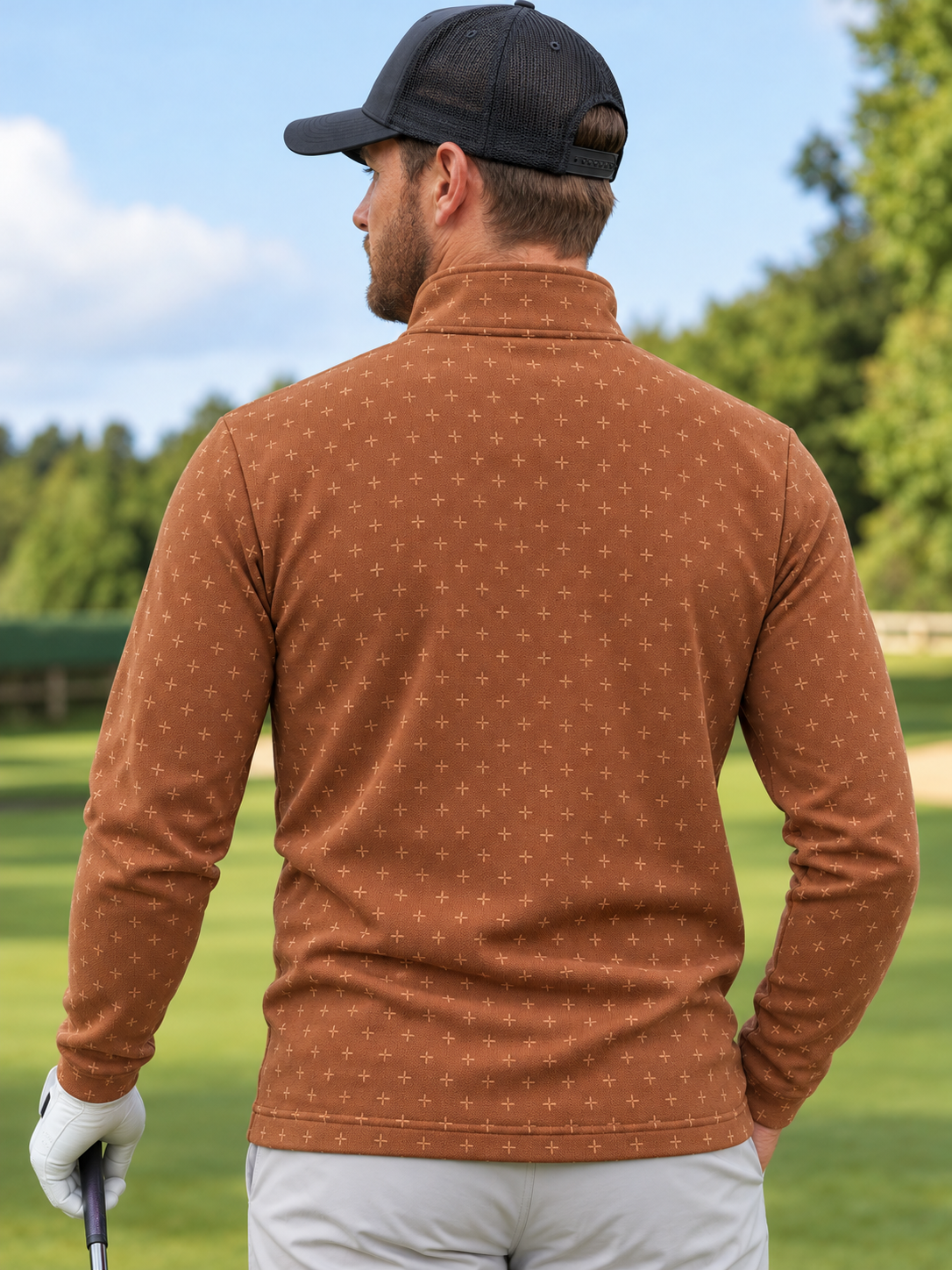 Terracotta Micro Cross Print Performance Golf Quarter-Zip Pullover