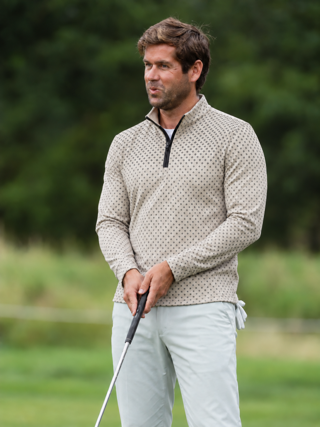 Ivory Fade Micro Pattern Quarter-Zip Pullover