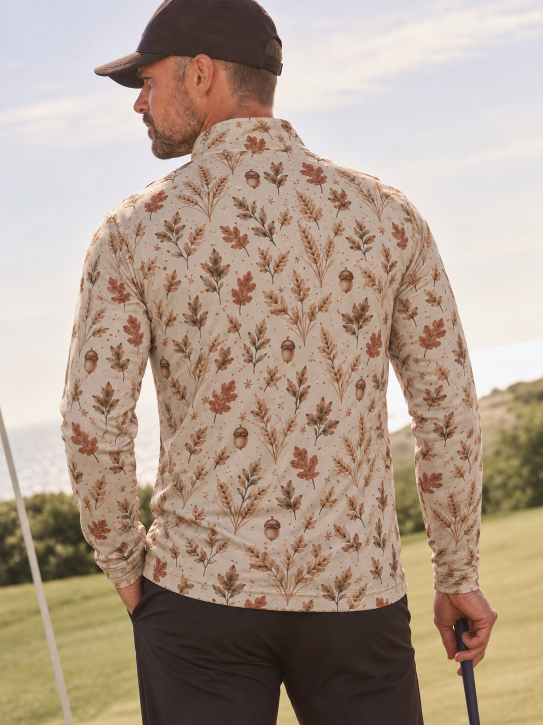 Cream Autumn Floral Performance Golf Quarter-Zip Pullover