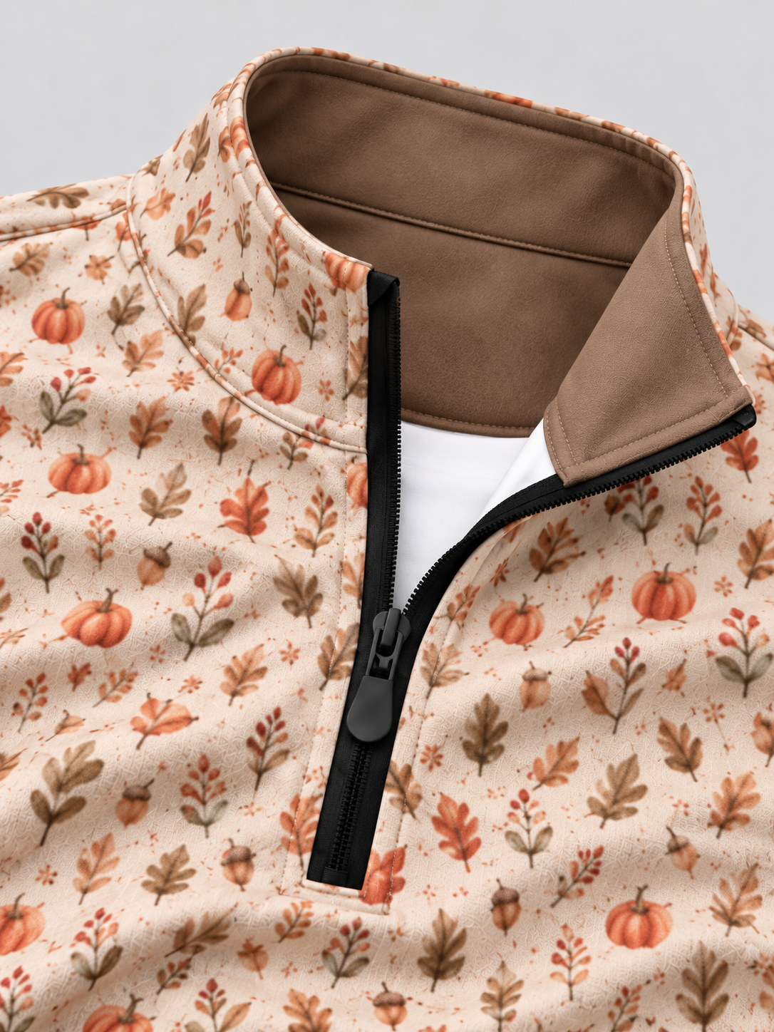 Cream Pumpkin Print Performance Golf Quarter-Zip Pullover