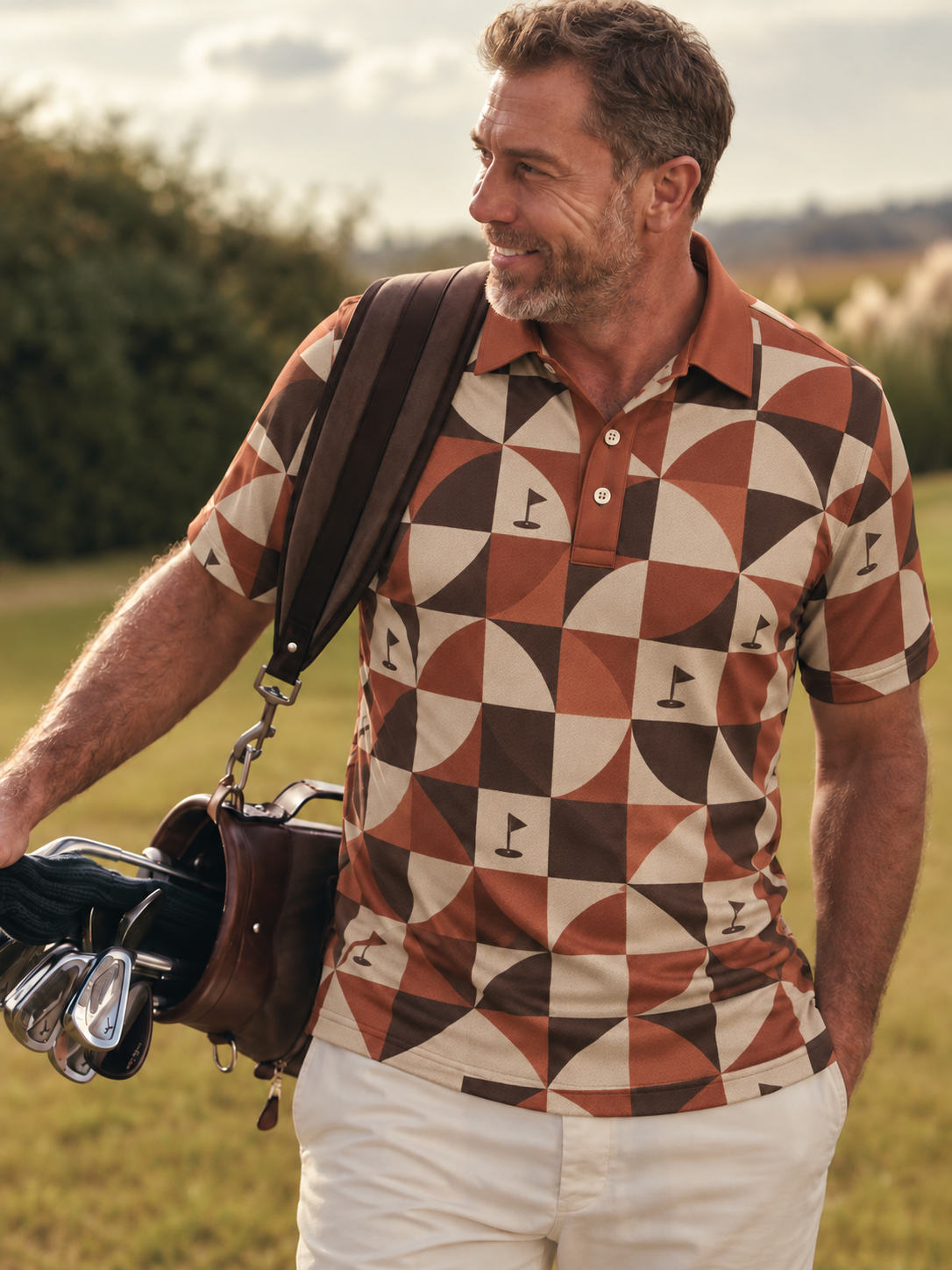 Burnt Sienna Geo Performance Golf Polo