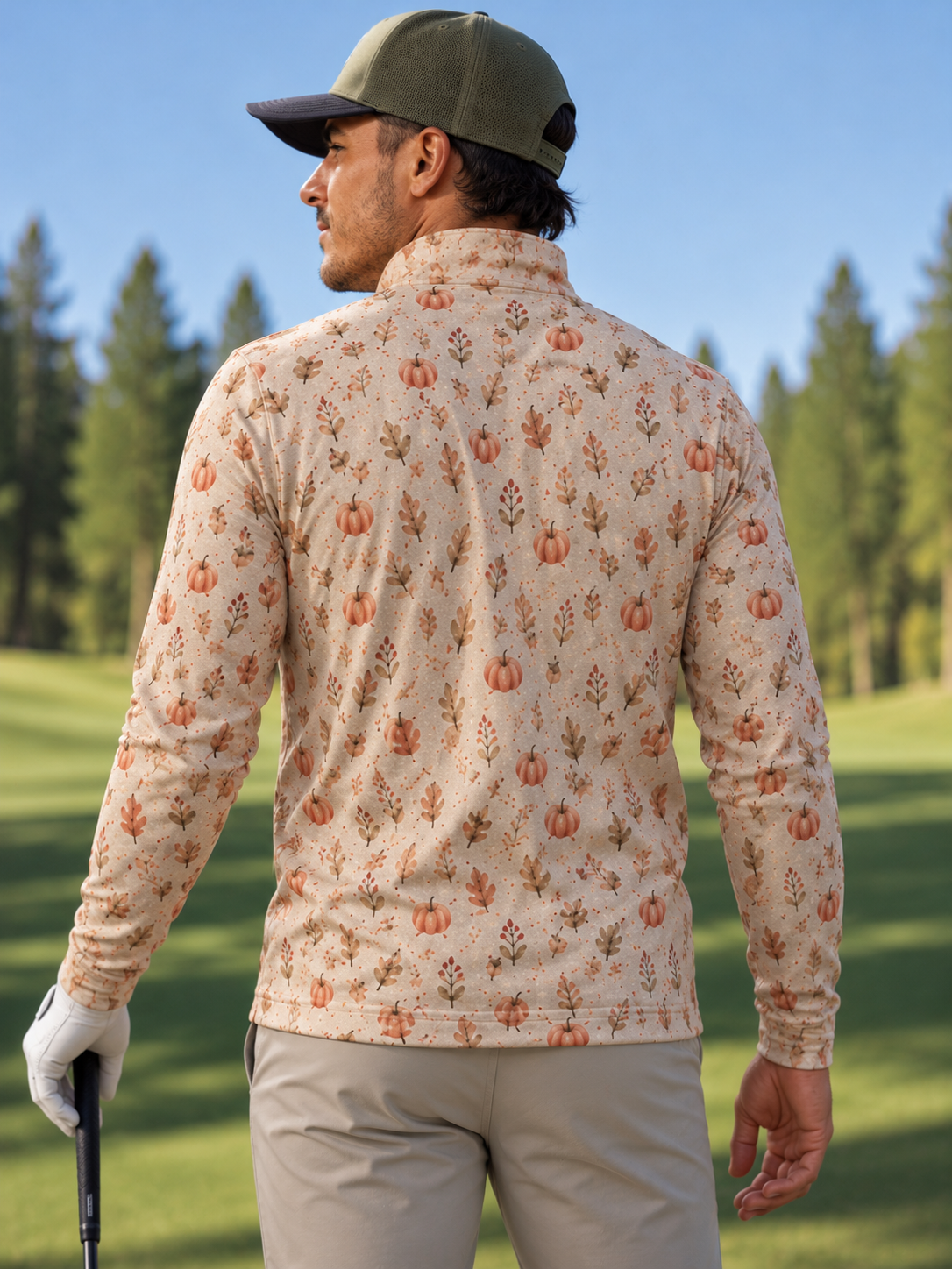 Cream Pumpkin Print Performance Golf Quarter-Zip Pullover