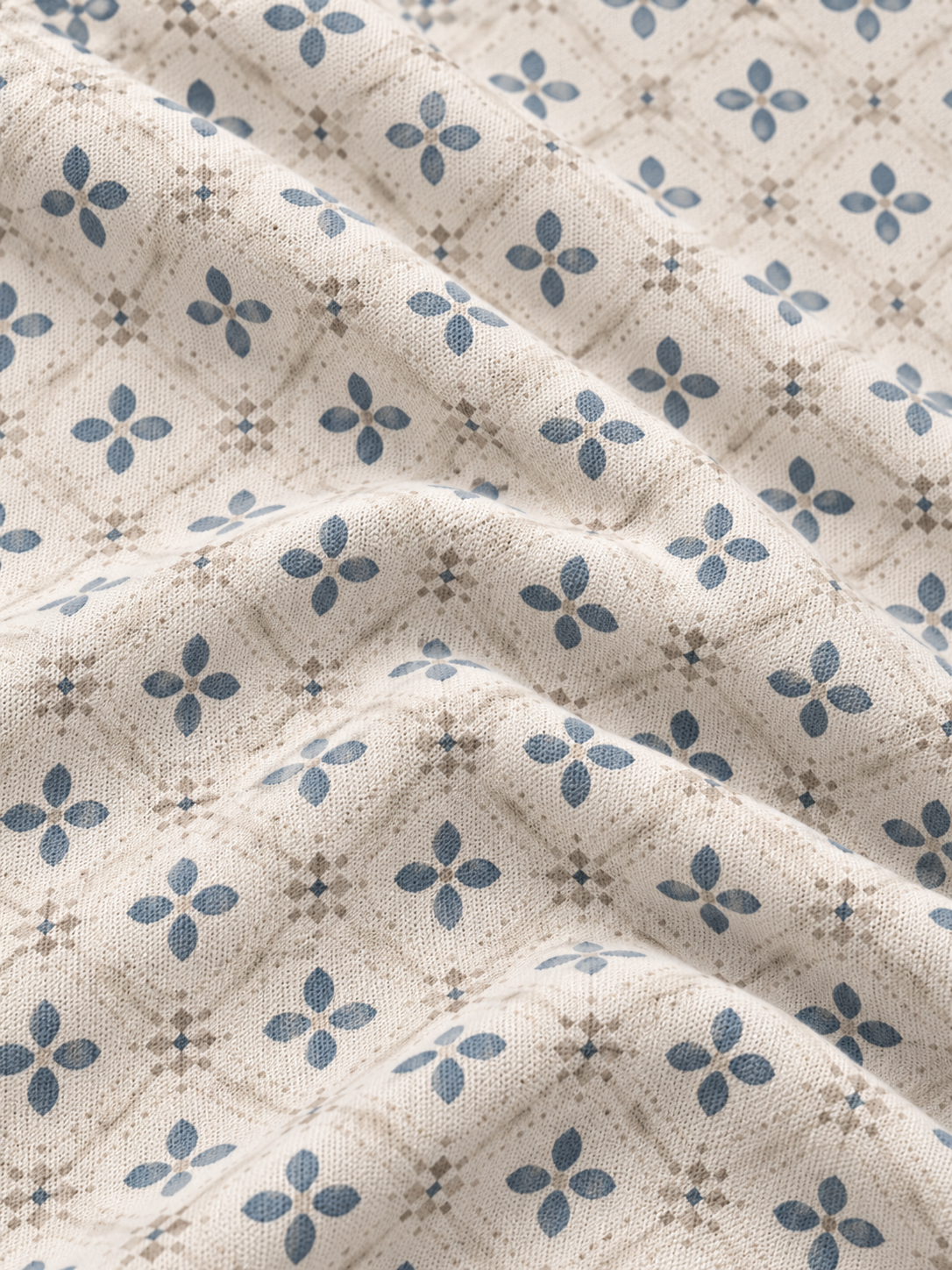 Cream Blue Floral Performance Golf Quarter-Zip Pullover