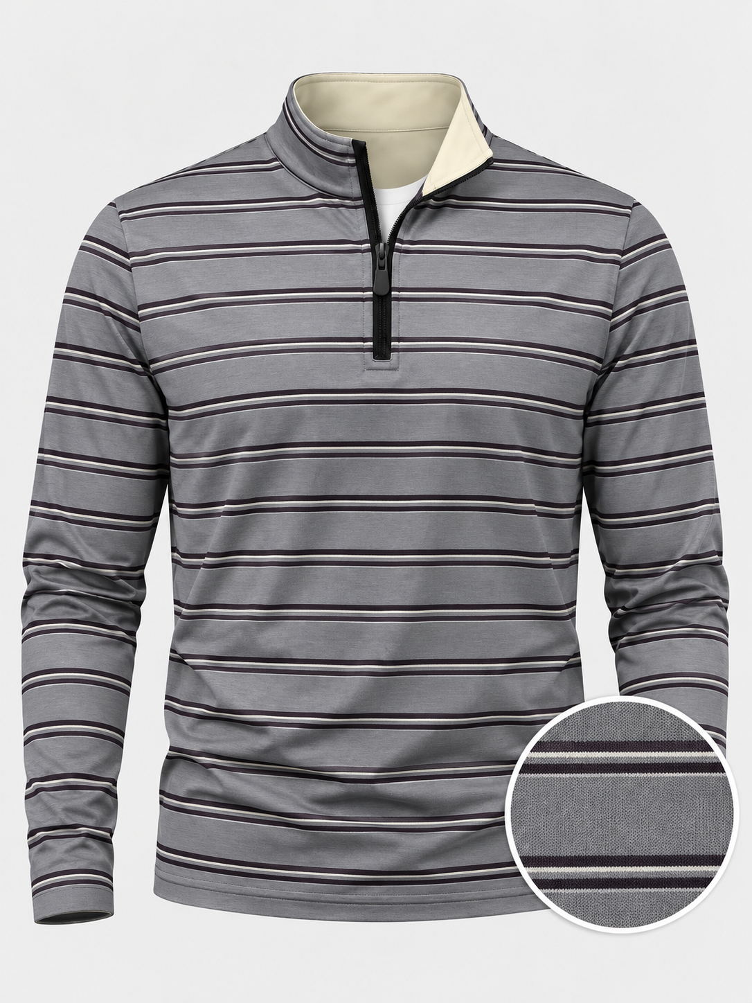 Heather Gray Fine-Line Stripe Performance Golf Quarter-Zip Pullover