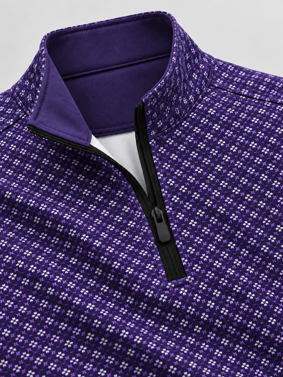 Deep Purple Mini-Floral Performance Golf Quarter-Zip Pullover