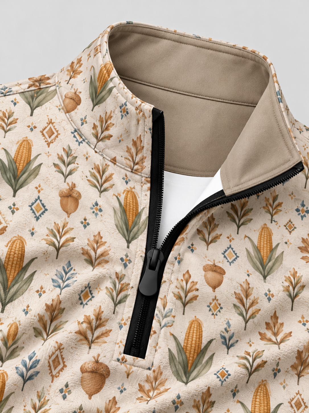 Cream Harvest Print Performance Golf Quarter-Zip Pullover