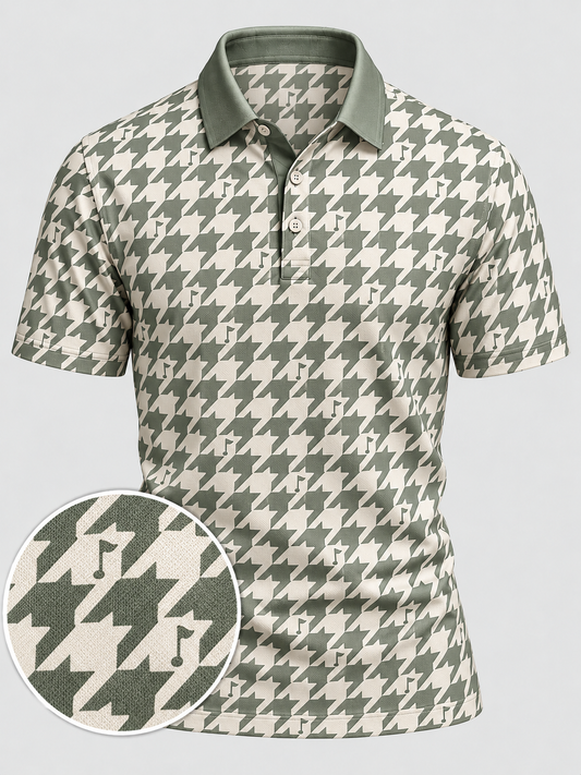 Sage Houndstooth Performance Golf Polo