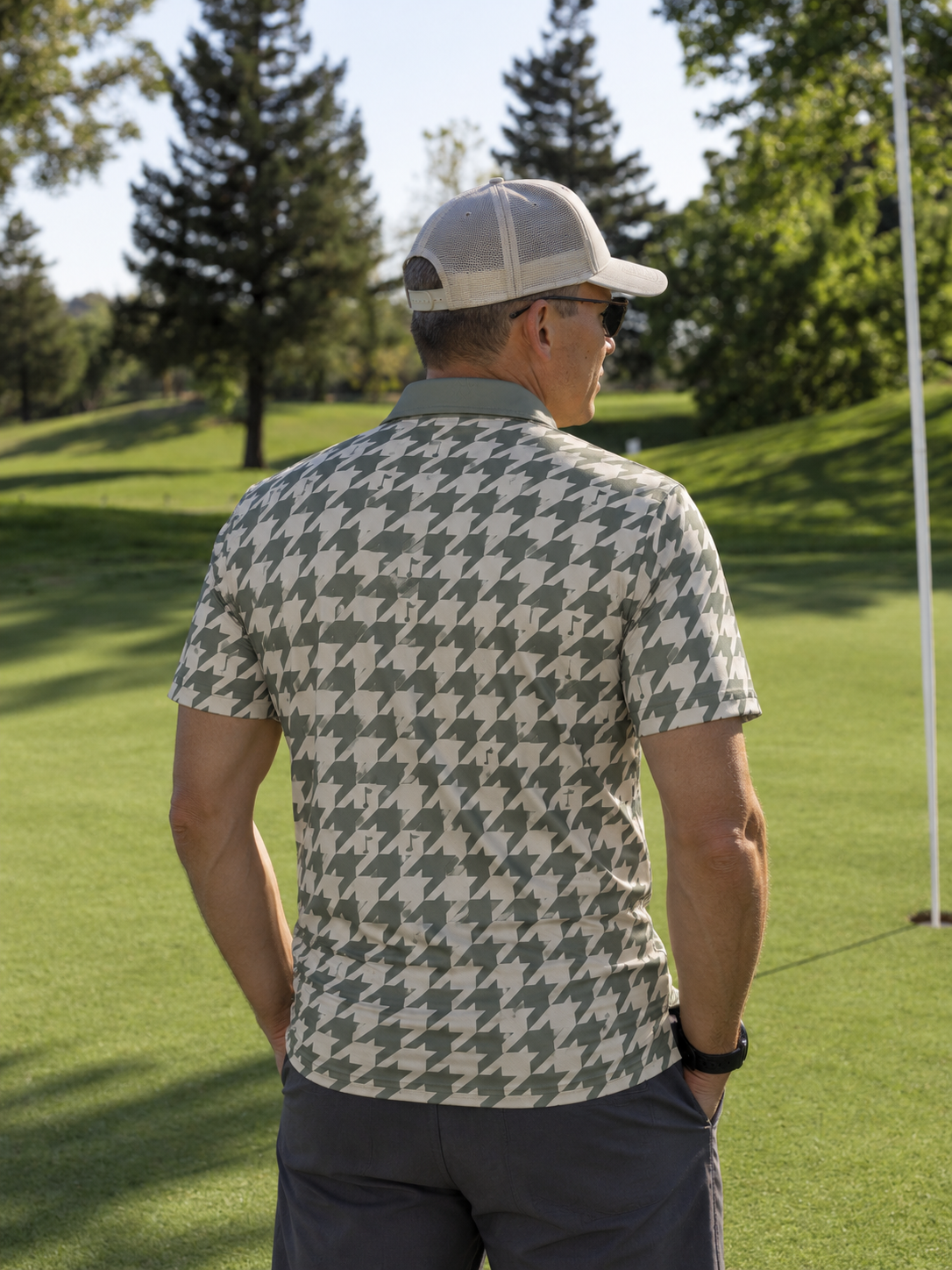 Sage Houndstooth Performance Golf Polo