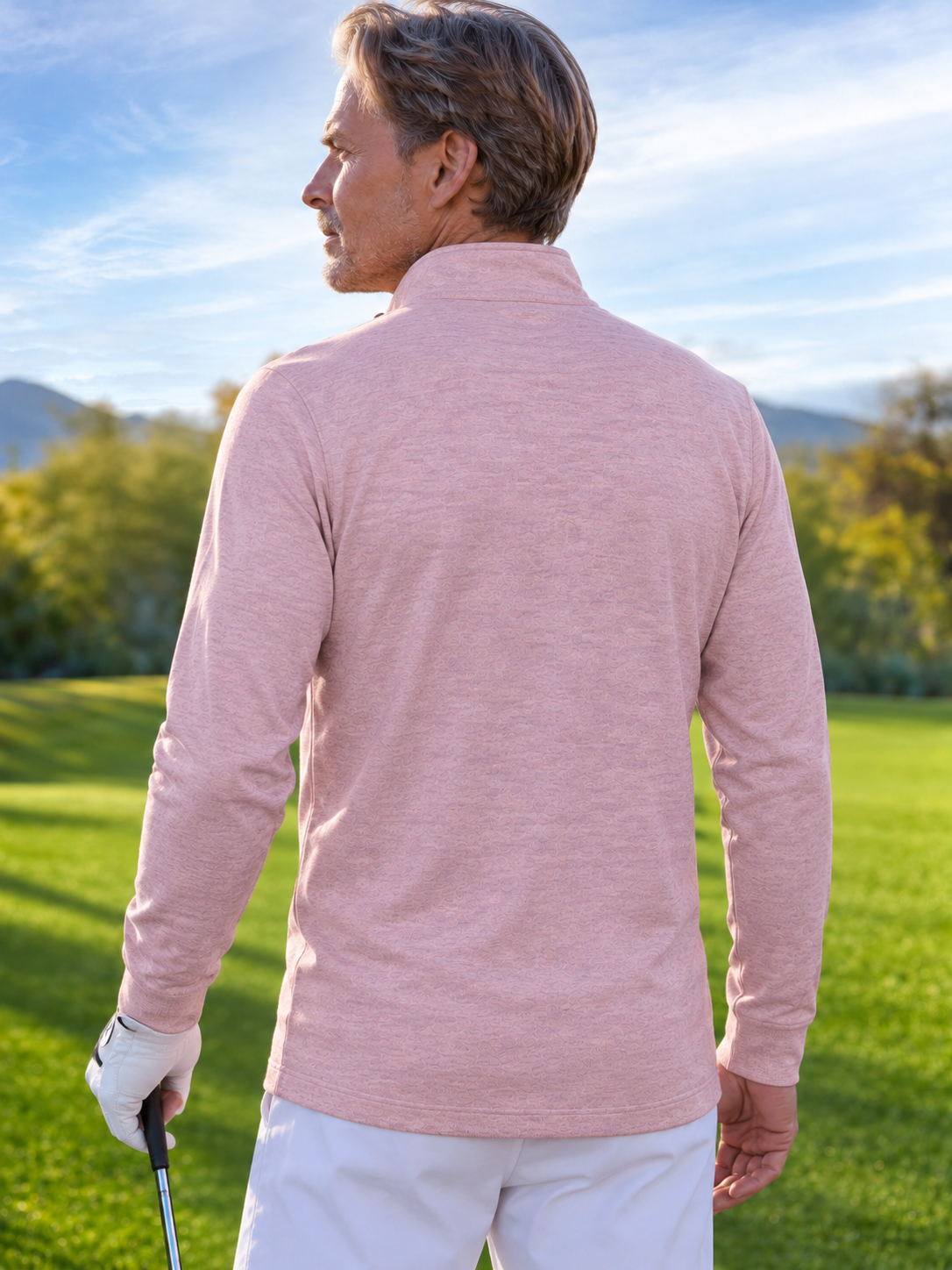 Pink Textured Performance Golf Quarter-Zip Pullover