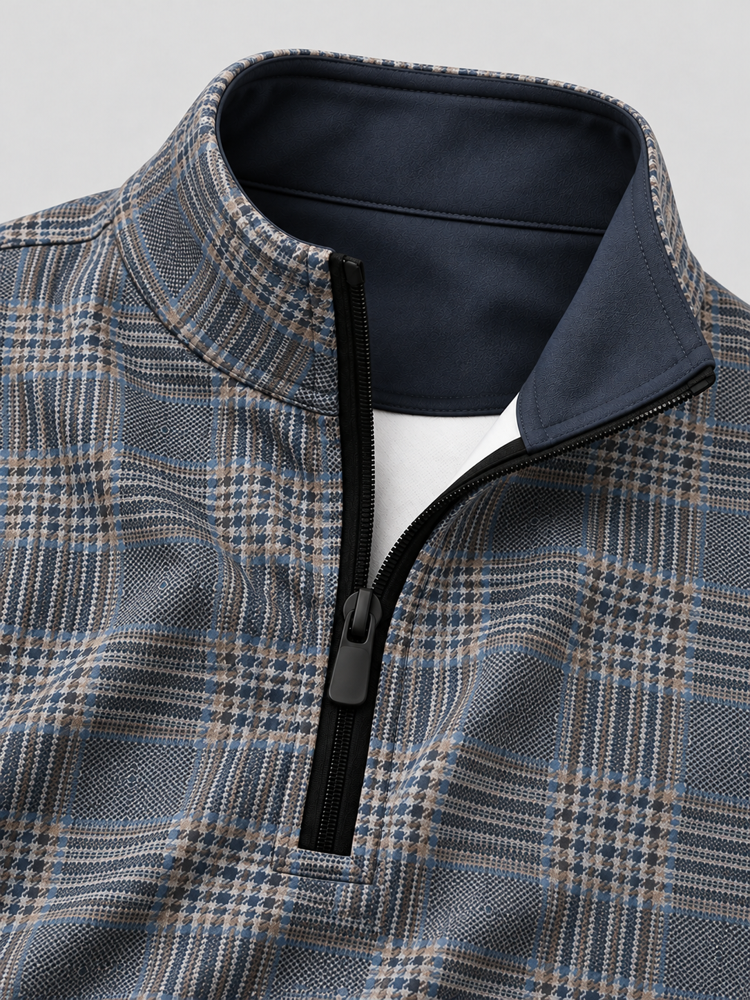 Blue Gray Plaid Performance Golf Quarter-Zip Pullover