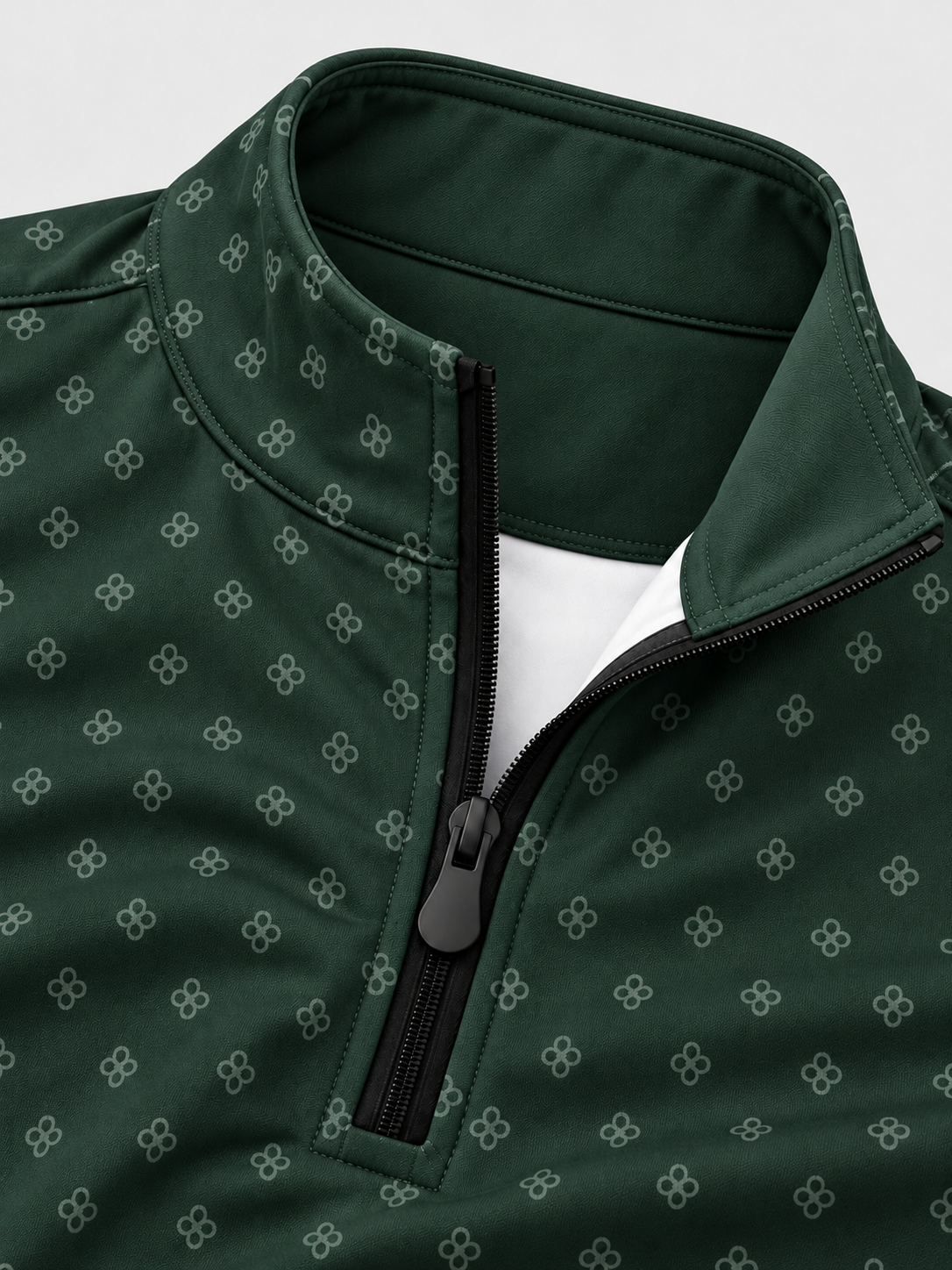 Forest Green Mini Clover Print Performance Golf Quarter-Zip Pullover