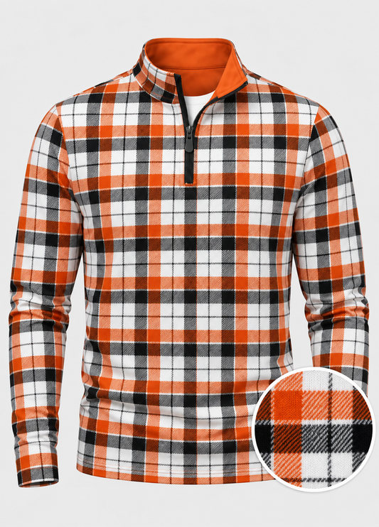 Autumn Orange Plaid Performance Quarter-Zip Pullover