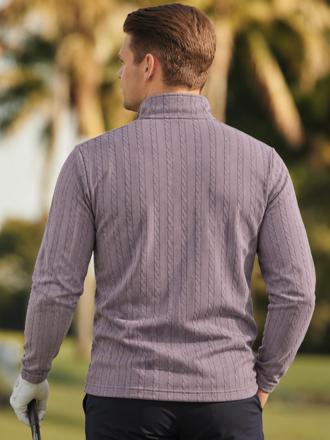 Dusty Lavender Cable Knit Print Performance Golf Quarter-Zip Pullover