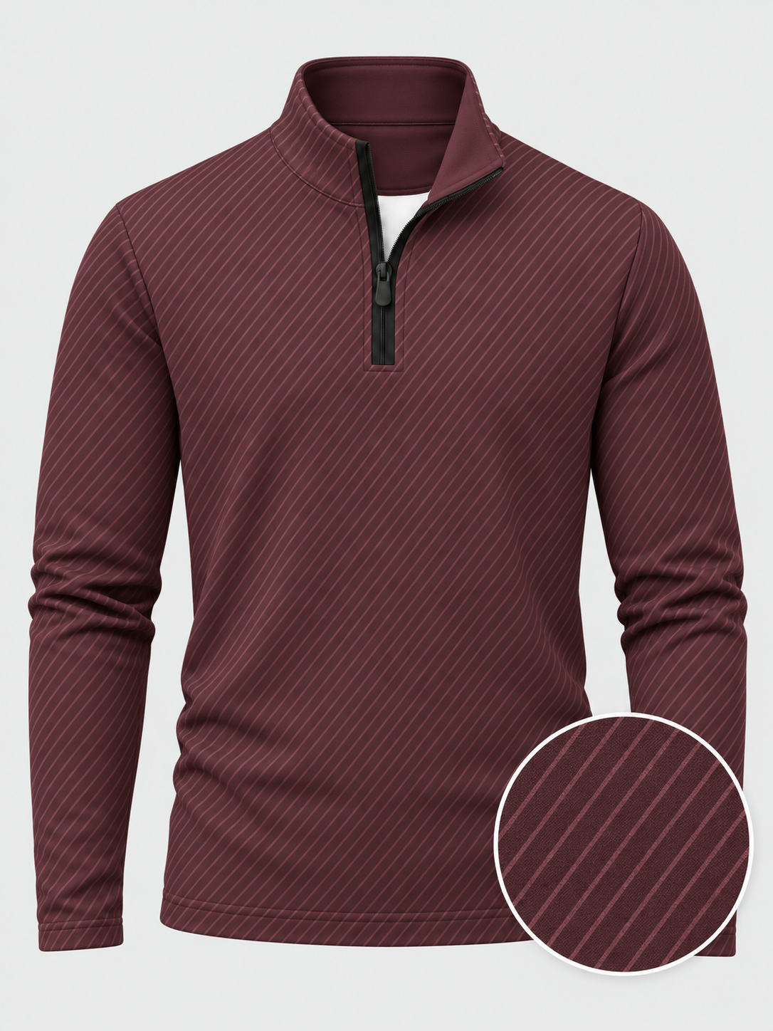 Burgundy Diagonal Stripe Print Performance Golf Quarter-Zip Pullover