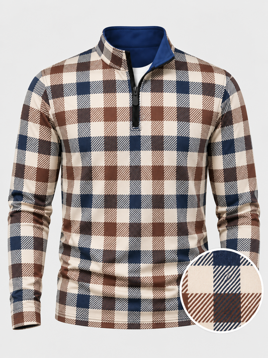 Heritage Navy Plaid Performance Quarter-Zip Pullover