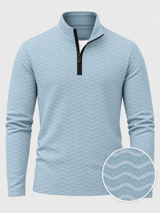 Ice Blue Wave Texture Print Performance Golf Quarter-Zip Pullover