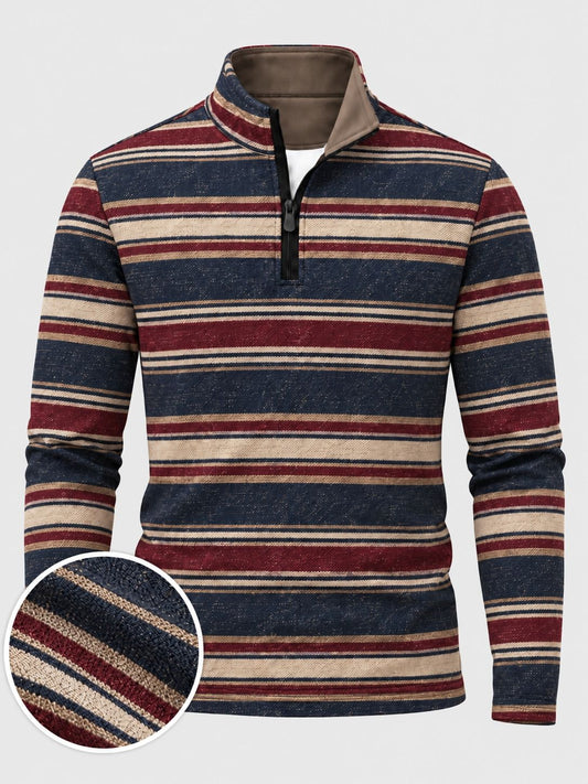Navy Burgundy Cream Stripe  Print Performance Golf Quarter-Zip Pullover