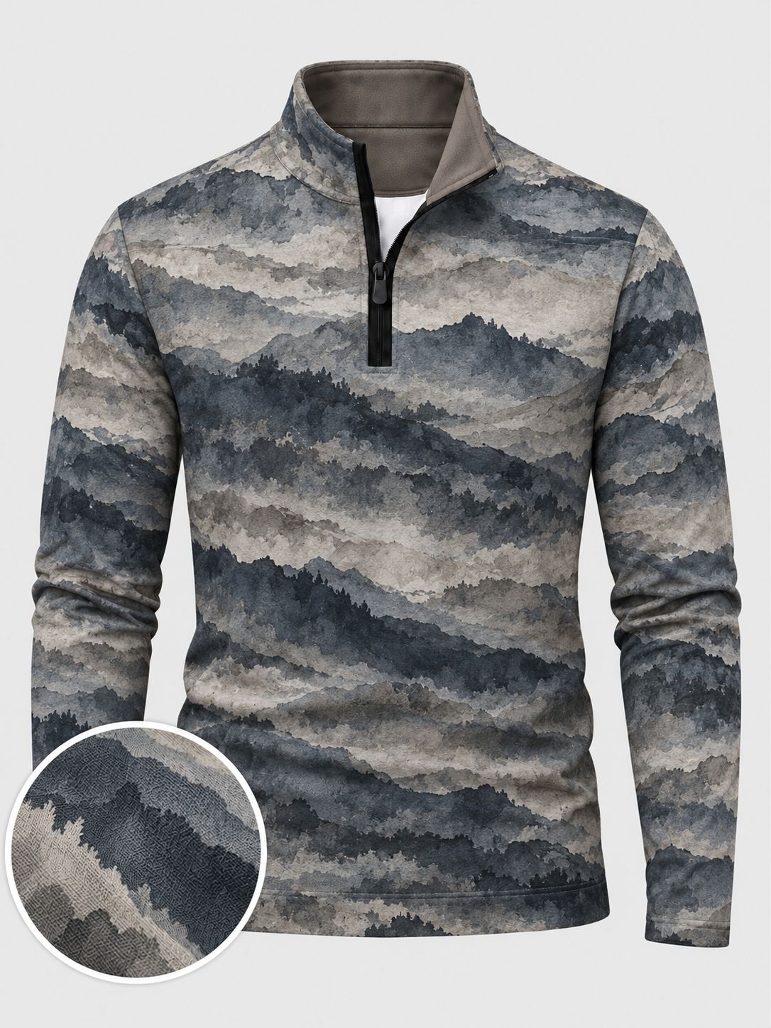 Slate Blue Misty Mountain Landscape Print Performance Golf Quarter-Zip Pullover