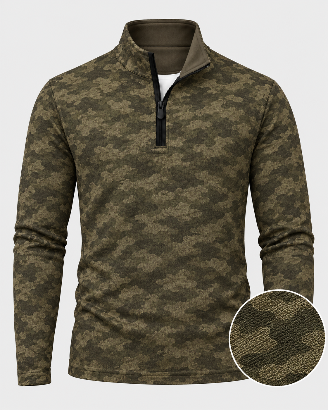 Olive Green Camo Print Performance Golf Quarter-Zip Pullover