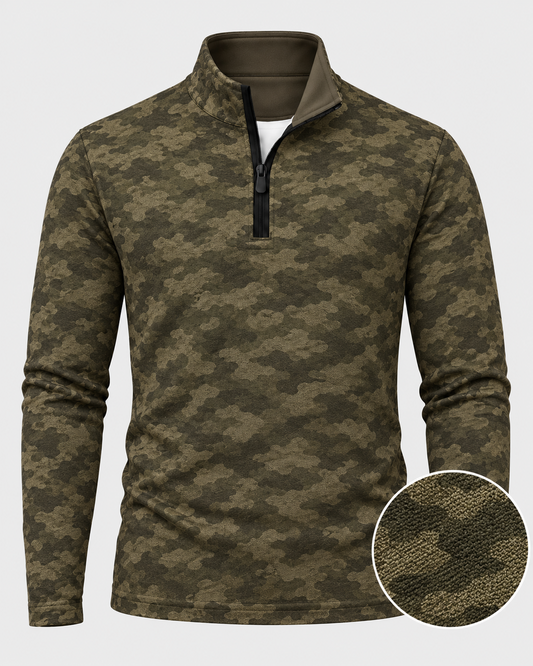 Olive Green Camo Print Performance Golf Quarter-Zip Pullover