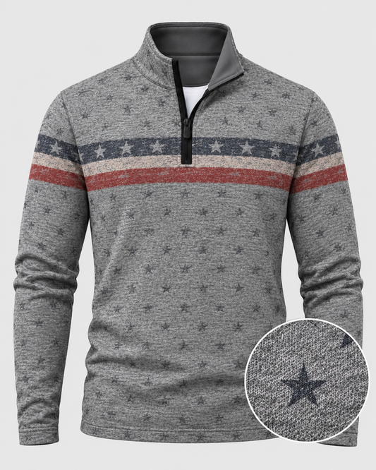 Gray Star Stripe Print Men's Golf Quarter-Zip Pullover