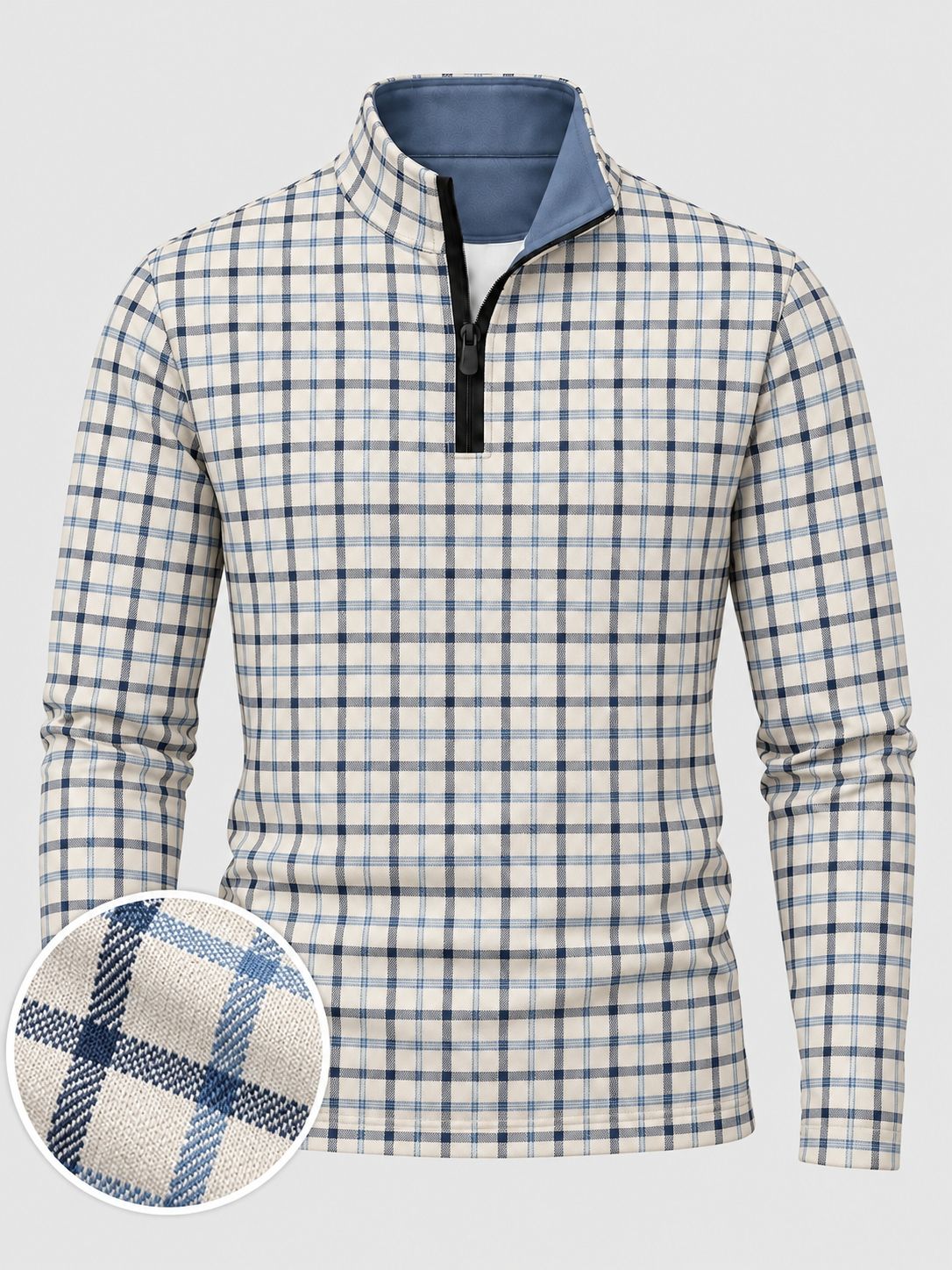 Heritage Blue Checkered Print Men's Golf Quarter-Zip Pullover