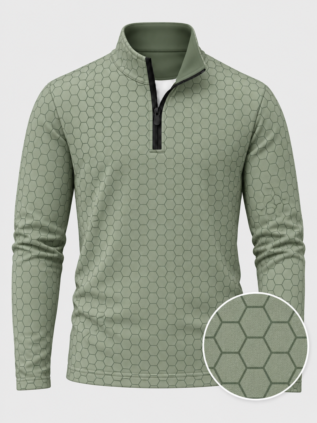 Sage Green Honeycomb Print Performance Golf Quarter-Zip Pullover