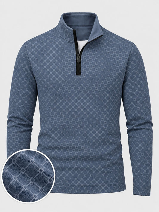 Dusty Blue Diamond Lattice Print Performance Golf Quarter-Zip Pullover