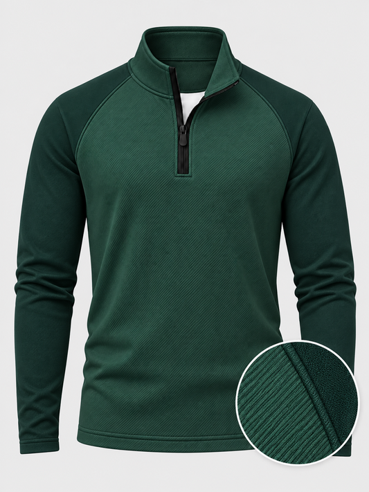 Forest Green Diagonal Ribbed Texture Print Performance Golf Quarter-Zip Pullover