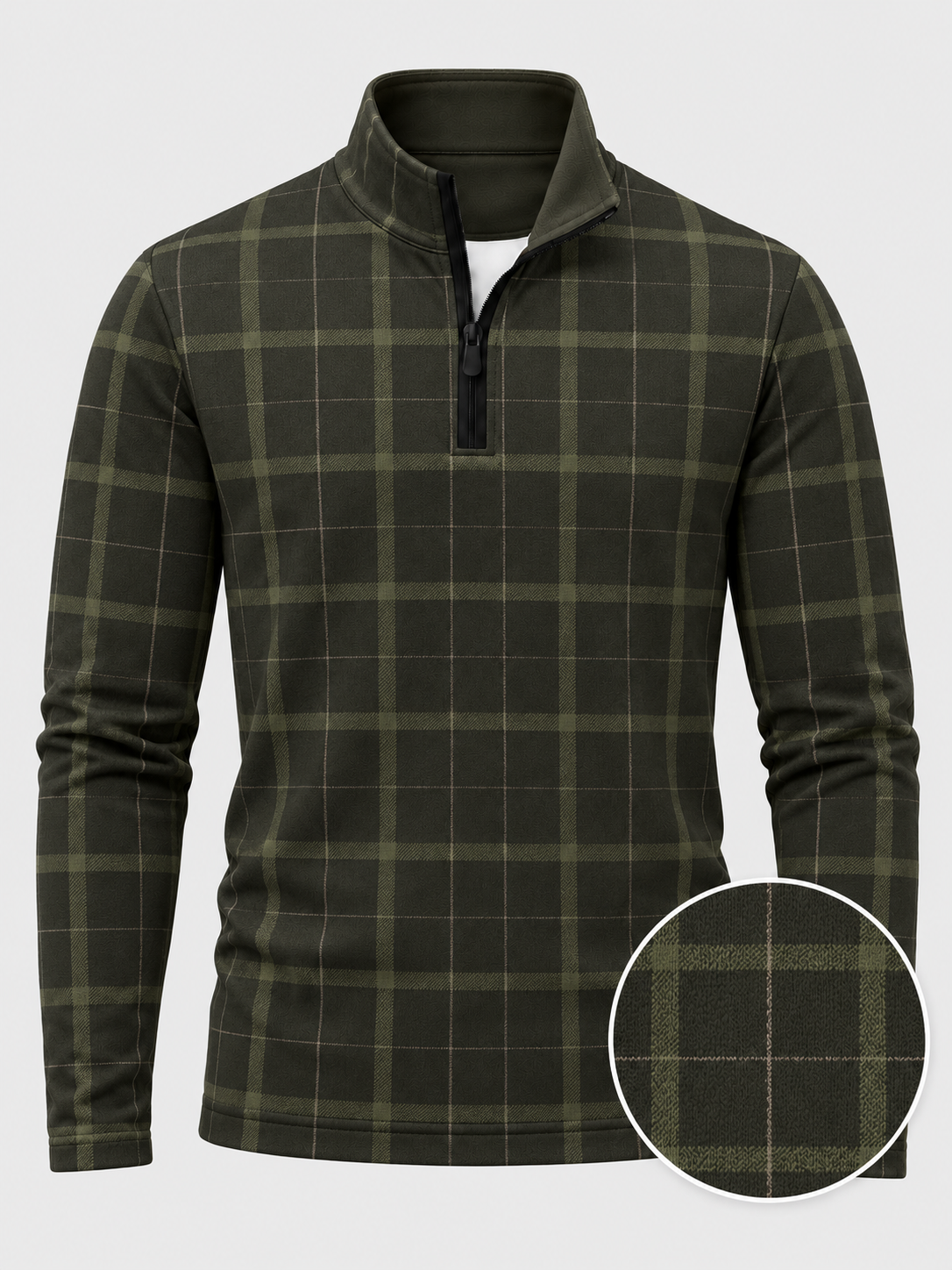 Dark Olive Green Heritage Plaid Print Performance Golf Quarter-Zip Pullover