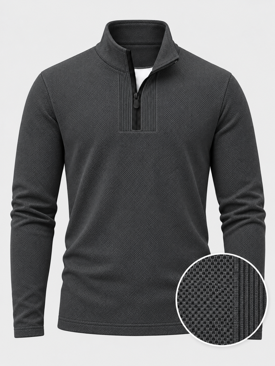 Charcoal Gray Micro-Knit Texture Print Performance Golf Quarter-Zip Pullover