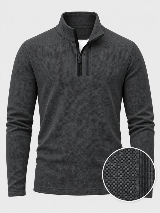 Charcoal Gray Micro-Knit Texture Print Performance Golf Quarter-Zip Pullover